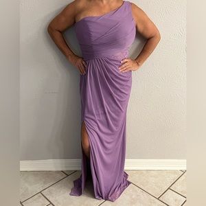 Davis bridal one-shoulder mesh dress with lace inset